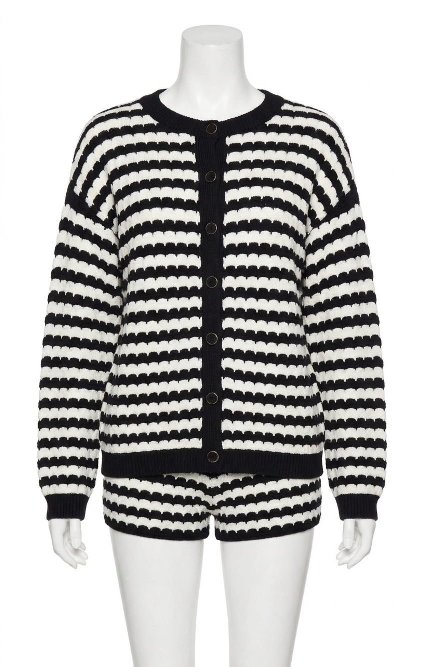 NEW SHOW ME YOUR MUMU inez crewneck cardigan in black and white stripe knit